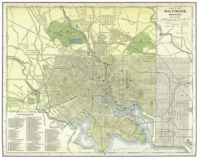 Framed Print : Map of the city of Baltimore, USA 1863 Framed Print : Map of the city of Baltimore, USA 1863