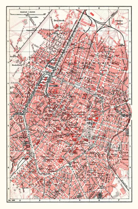 Framed Print : Map city of Brussels Belgium 1898 Framed Print : Map city of Brussels Belgium 1898