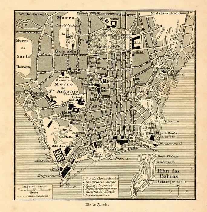 Framed Print : Map city centre of Rio de Janeiro Brazil 1898 Framed Print : Map city centre of Rio de Janeiro Brazil 1898