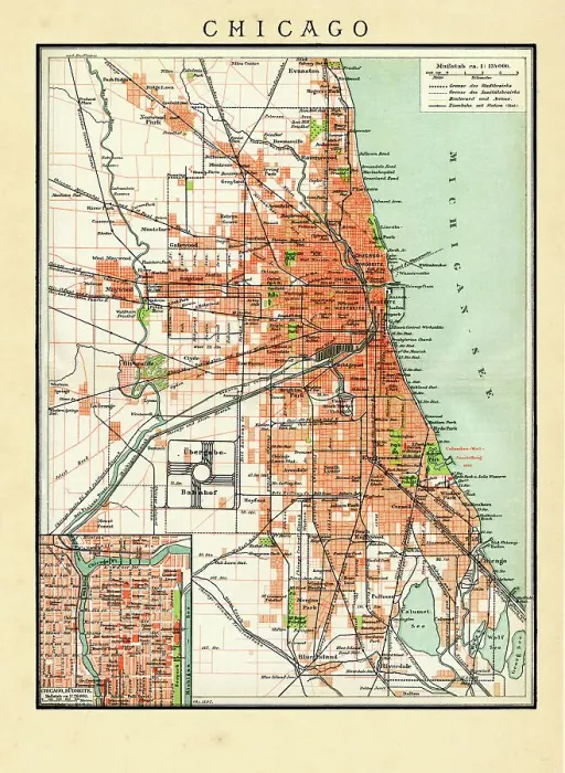 Framed Print : Map of city Chicago United States 1898 Framed Print : Map of city Chicago United States 1898