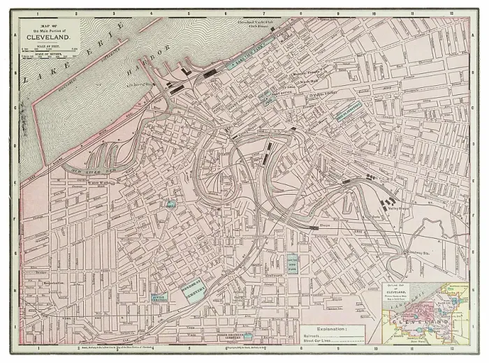 Framed Print : Map of the city of Cleveland 1899