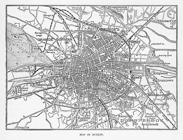 Map of the City of Dublin, Ireland Victorian Engraving, 1840