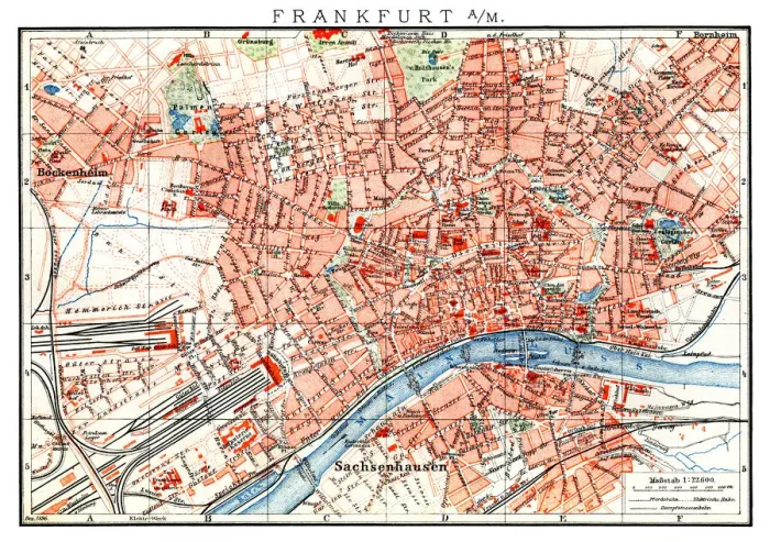 Framed Print : Map of City Frankfurt am Main Germany 1896 Framed Print : Map of City Frankfurt am Main Germany 1896