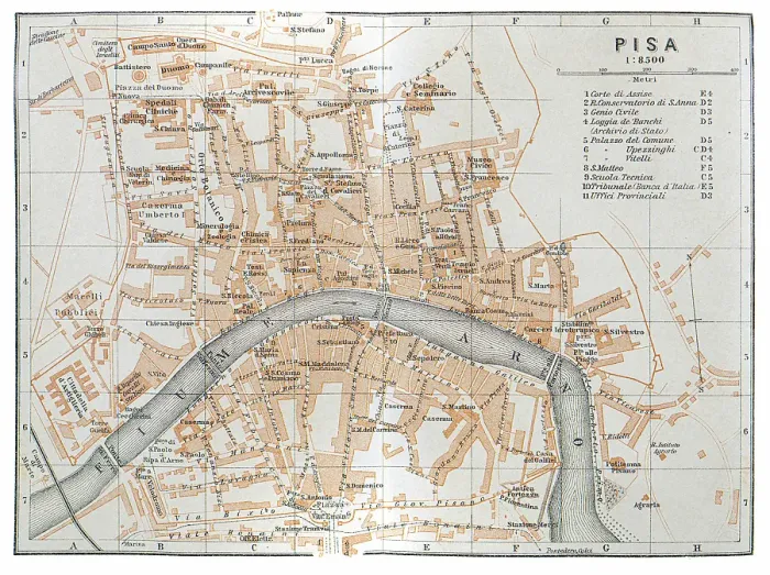 Framed Print : Map of the city of Pisa, Italy - 1893