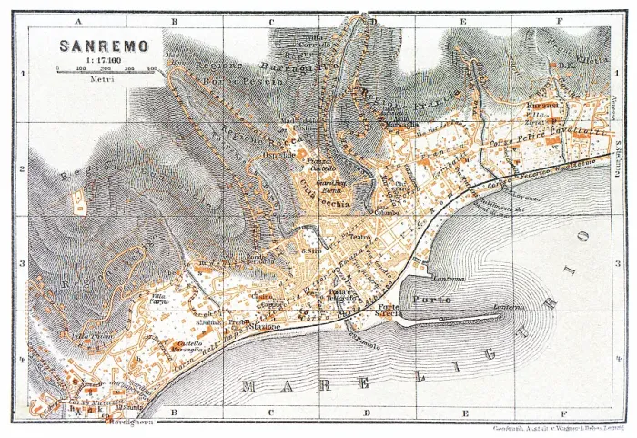 Framed Print : Map of the city of Sanremo, Italy - 1893 Framed Print : Map of the city of Sanremo, Italy - 1893