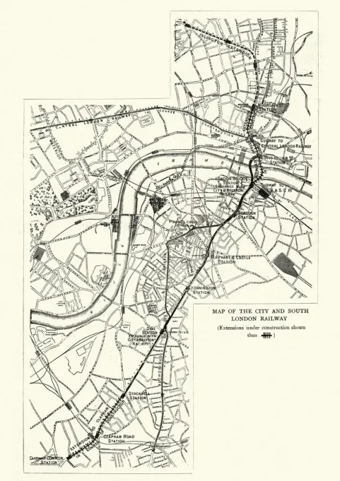 Framed Print : Map of the City and South London Railway, 1899 Framed Print : Map of the City and South London Railway, 1899