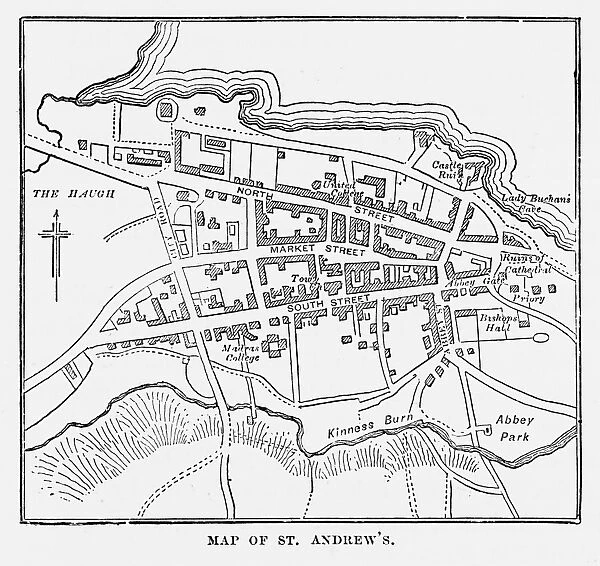 Map of the City of St. Andrewas, Scotland Victorian Engraving, 1840