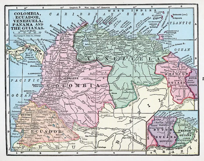Framed Print : Map Of Colombia, Ecuador, Venezuela, Panama, And The Guianas Framed Print : Map Of Colombia, Ecuador, Venezuela, Panama, And The Guianas