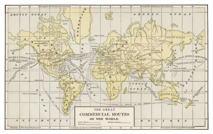 Framed Print : Map of the commerce routes of the world 1889 Framed Print : Map of the commerce routes of the world 1889
