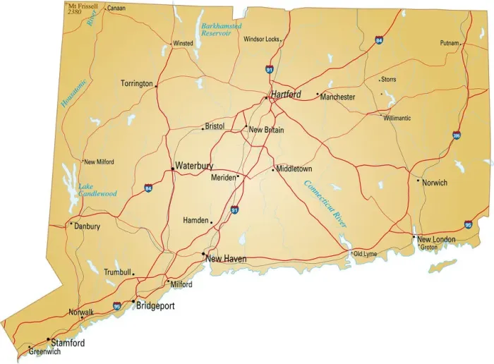 Framed Print : map of Connecticut