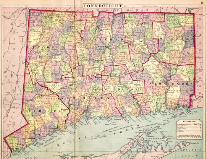 Framed Print : Map of Connecticut 1883 Framed Print : Map of Connecticut 1883
