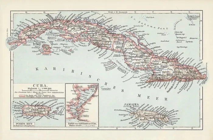 Framed Print : Map of Cuba, Jamaica, and Puerto Rico, chromolithograph, published 1899 Framed Print : Map of Cuba, Jamaica, and Puerto Rico, chromolithograph, published 1899