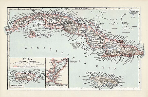 Map of Cuba, Jamaica, and Puerto Rico, chromolithograph, published 1899