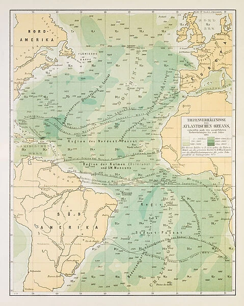 Map of deep Atlantic ocean 1895