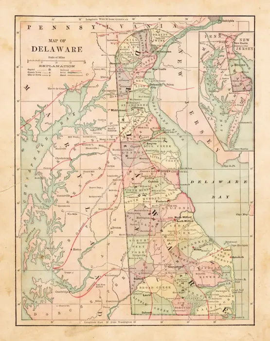 Framed Print : Map of Delaware 1881 Framed Print : Map of Delaware 1881