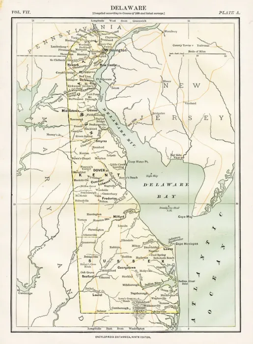 Framed Print : Map of Delaware 1883 Framed Print : Map of Delaware 1883