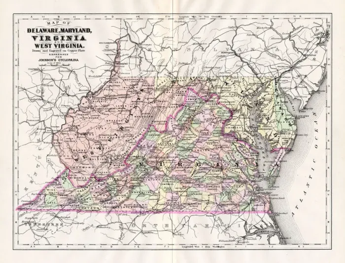 Framed Print : Map of Delaware Maryland Virginia 1894 Framed Print : Map of Delaware Maryland Virginia 1894