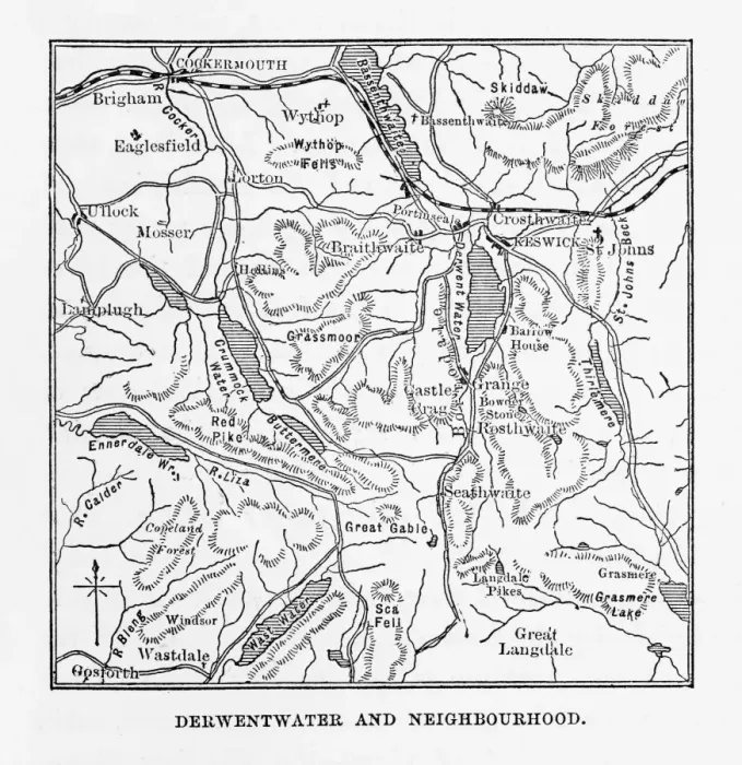 Framed Print : Map of Derwentwater, Keswick, England Victorian Engraving, 1840 Framed Print : Map of Derwentwater, Keswick, England Victorian Engraving, 1840