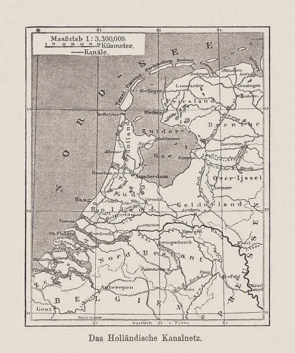 Framed Print : Map of the Dutch waterway network, wood engraving, published 1894 Framed Print : Map of the Dutch waterway network, wood engraving, published 1894