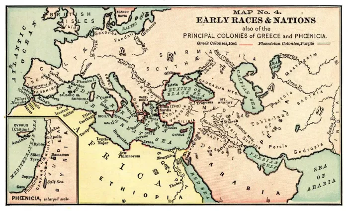Framed Print : Map of early races and nations 1889 Framed Print : Map of early races and nations 1889