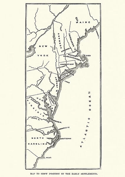 Map of the early settlements in North America