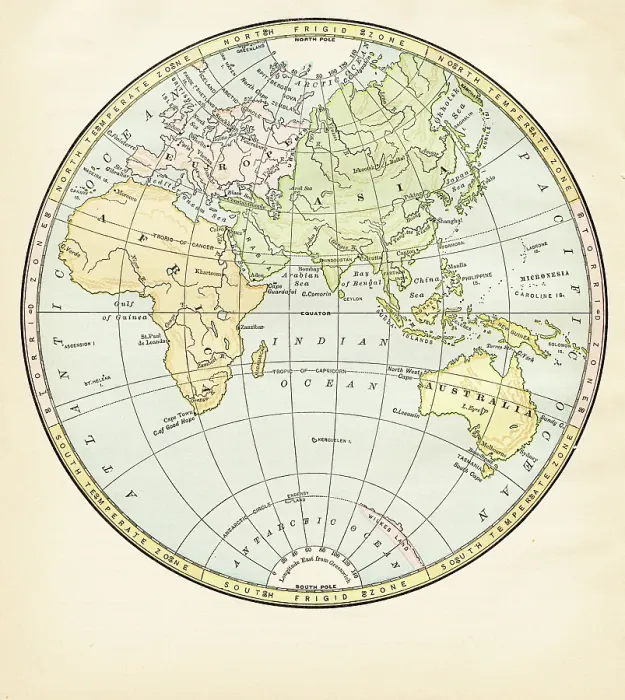Framed Print : Map Eastern Hemisphere 1888 Framed Print : Map Eastern Hemisphere 1888