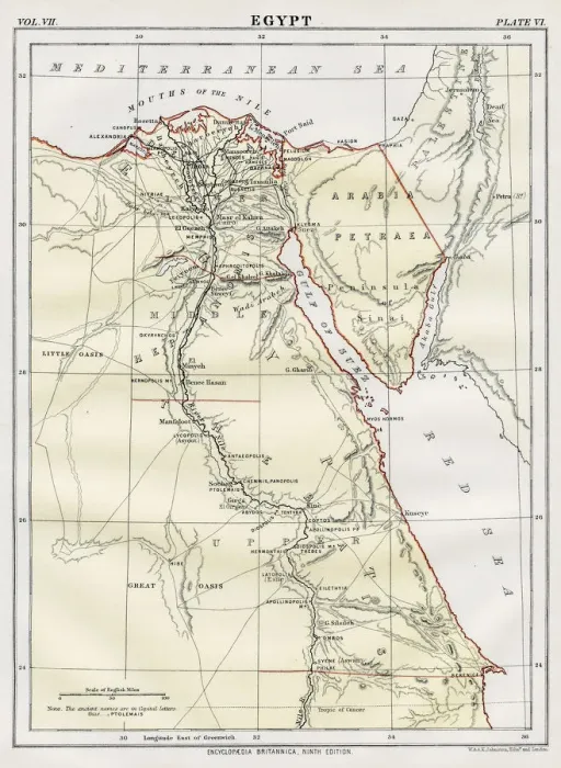 Framed Print : Map of Egypt 1883