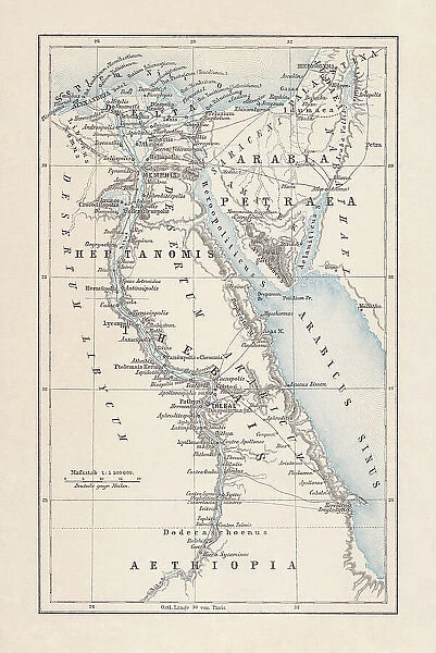 Map of Egypt during the Roman Empire, lithograph, published 1893