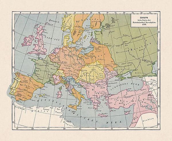 Map of Europe in 1789 (French Revolution), chromolithograph, published 1900