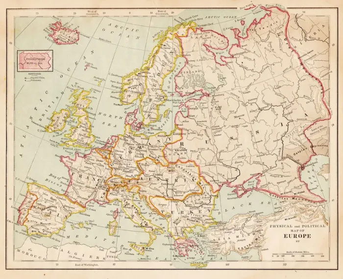 Framed Print : Map of Europe 1877 Framed Print : Map of Europe 1877