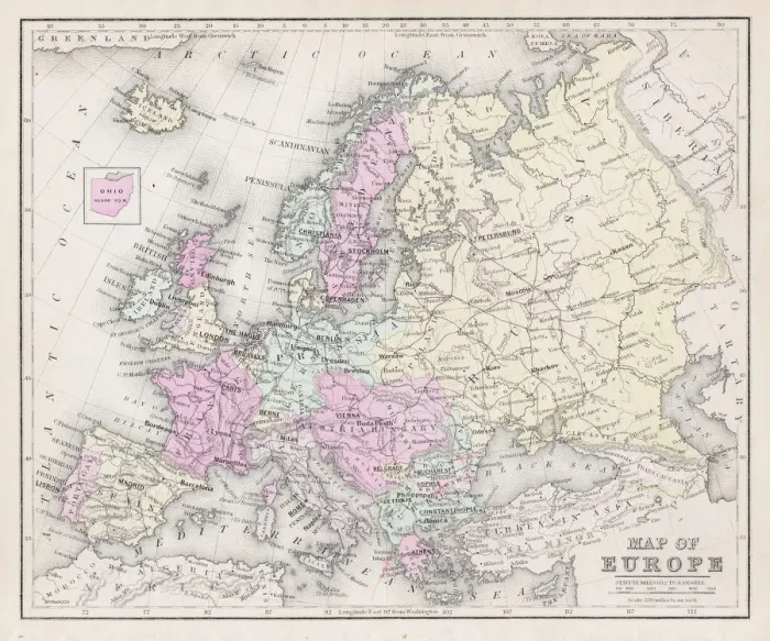 Framed Print : Map of Europe 1877 Framed Print : Map of Europe 1877