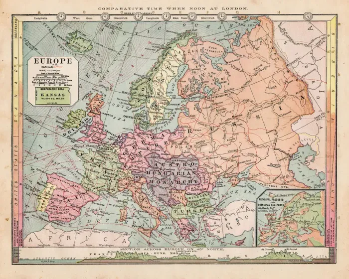 Framed Print : Map of Europe 18811889 Framed Print : Map of Europe 18811889