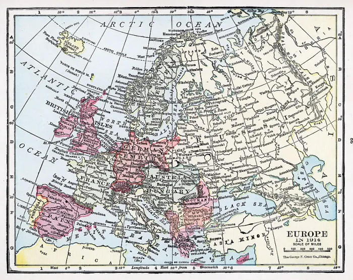 Framed Print : Map Of Europe, 1914 Framed Print : Map Of Europe, 1914