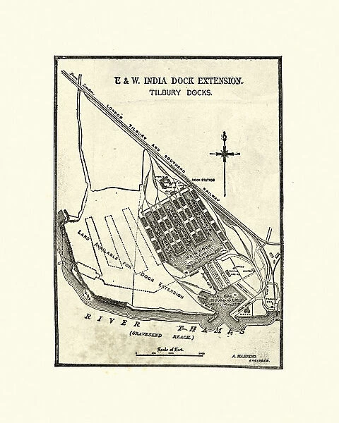 Map of E&W India Dock Extension, Tilbury Docks, 19th Century
