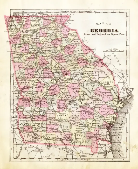 Framed Print : Map of Georgia 1894 Framed Print : Map of Georgia 1894