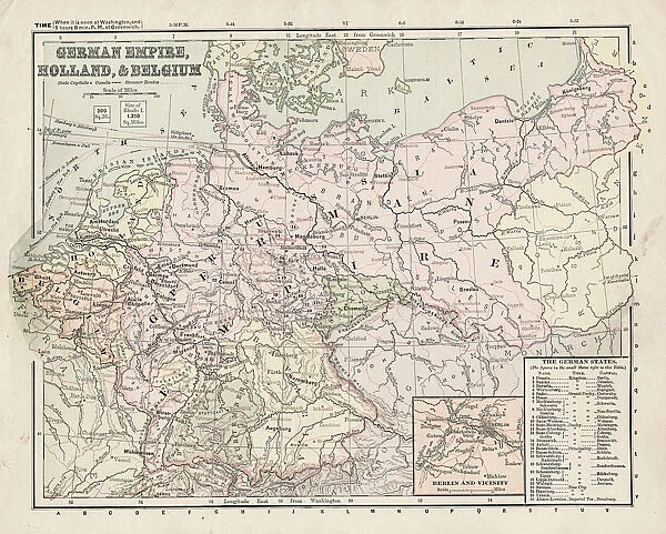 Map German Empire, Holland and Belgium 1881