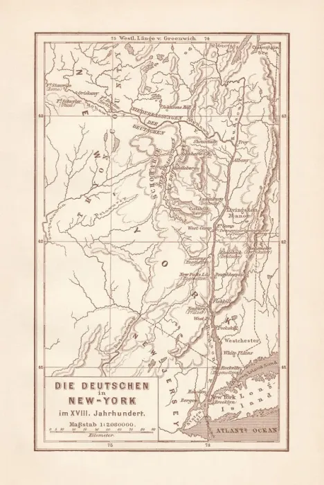 Framed Print : Map of the Germans in New York (state), 18th century Framed Print : Map of the Germans in New York (state), 18th century