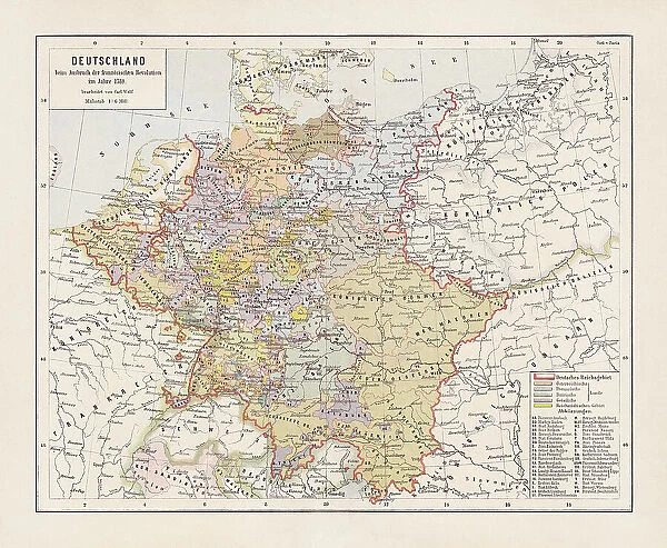 Map of Germany in 1789, lithograph, published in 1893
