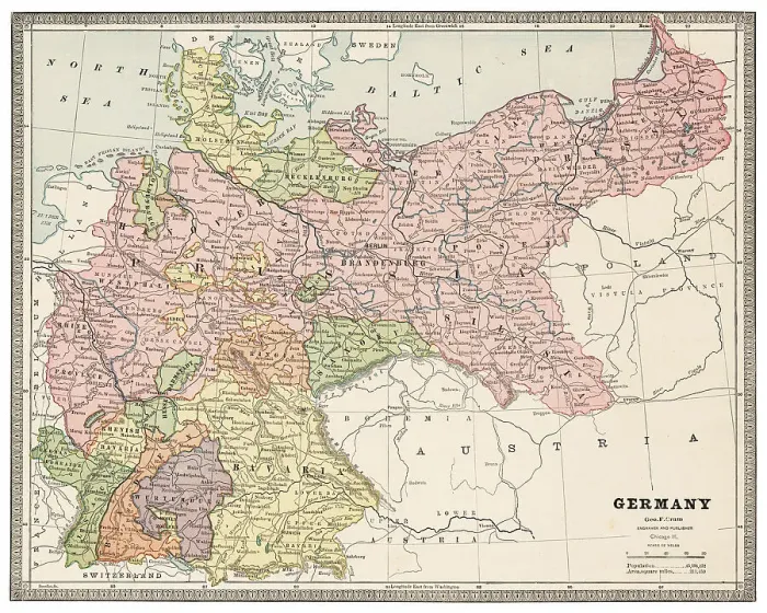 Framed Print : Map of Germany 1883 Framed Print : Map of Germany 1883