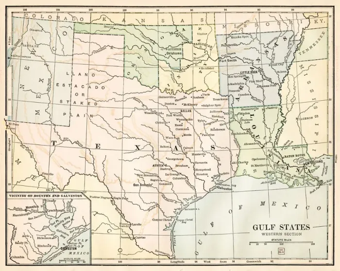 Framed Print : Map Gulf States 1888 Framed Print : Map Gulf States 1888