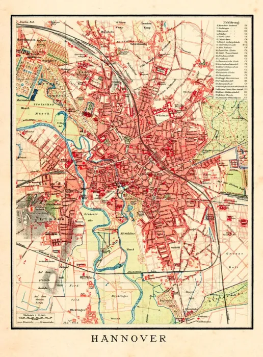Framed Print : Map of Hannover Germany 1898 Framed Print : Map of Hannover Germany 1898