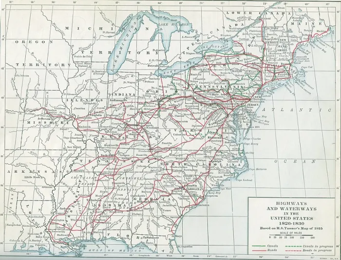 Framed Print : Map Of Highways & Waterways In The United States, 1826 - 1830