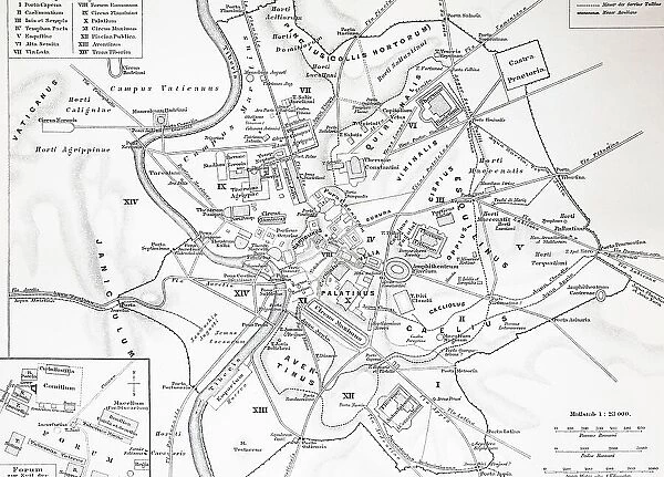 Map of Historic Rome, Italy, Historic, digitally restored reproduction of an original 19th century original