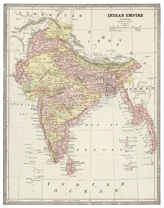Framed Print : Map of India 1883 Framed Print : Map of India 1883