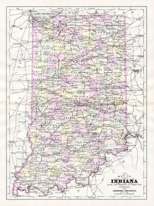 Framed Print : Map of Indiana 1894 Framed Print : Map of Indiana 1894
