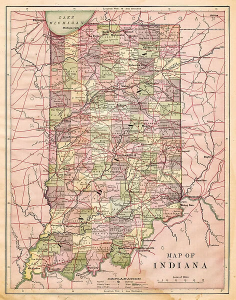Map of Indiana USA 1881