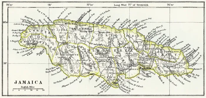 Framed Print : Map of Jamaica 1878 Framed Print : Map of Jamaica 1878
