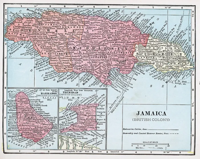 Framed Print : Map Of Jamaica, Trinidad, And Barbados Framed Print : Map Of Jamaica, Trinidad, And Barbados