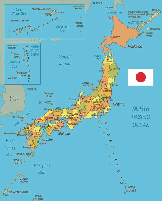 Framed Print : Map of Japan with flag Framed Print : Map of Japan with flag