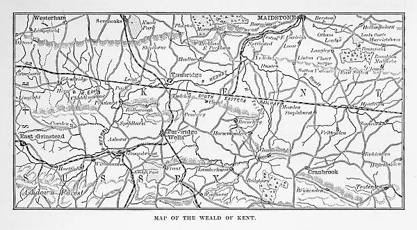 Map of Kent and Neighborhoods, England Victorian Engraving, 1840